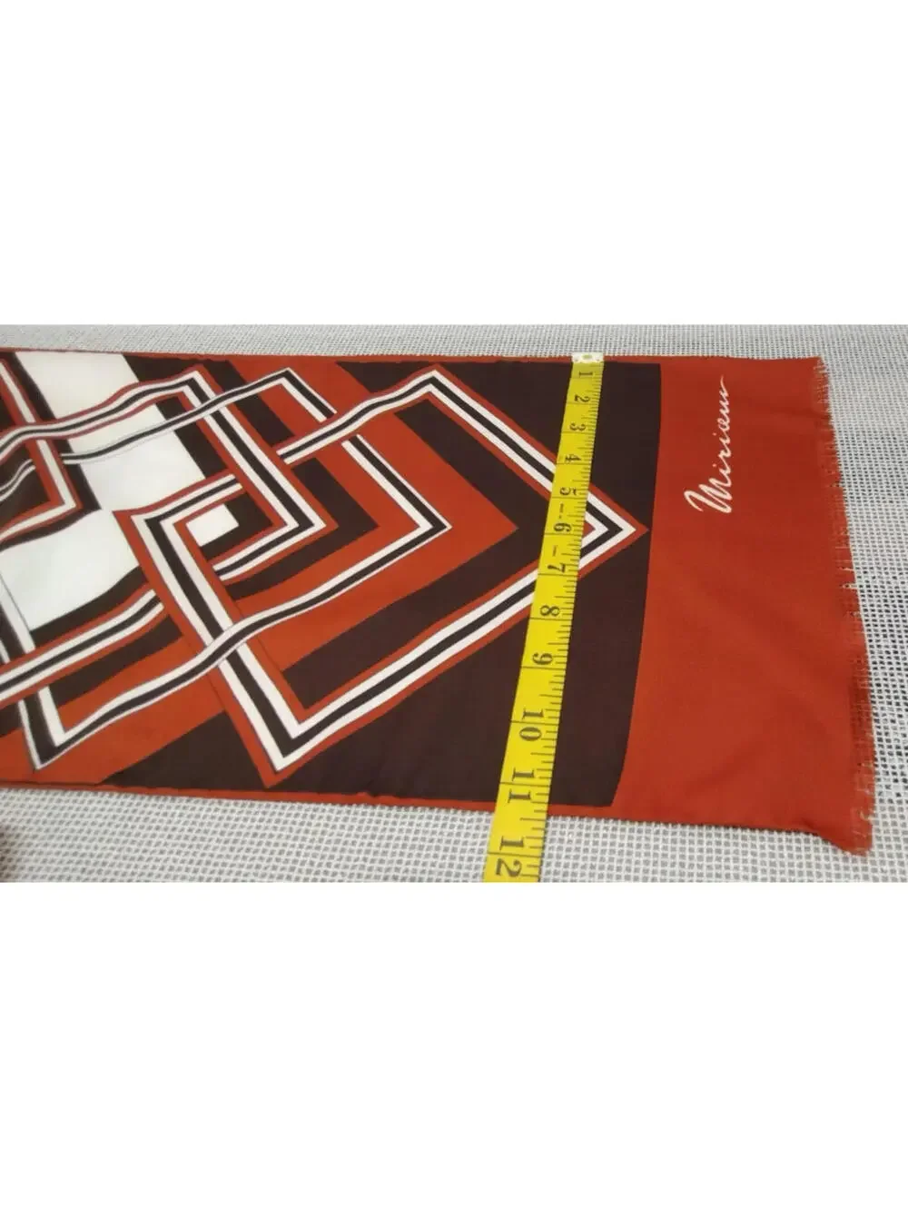 Vintage 70s Miriceu Eureopean Abstract Long Scarf Terra Brown Geometric Diamonds